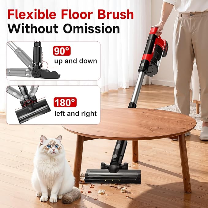 700W 60kPa Cordless Vacuum Cleaner, 8000mAh Brushless Vacuum Cleaners for Home, 6 in 1 Lightweight Stick Vacuum with Mount, 3 Suction Modes, Portable Handheld Cordless Vacuum for Pet Hair/Carpet/Floor