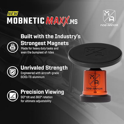 Mob Armor MobNetic Maxx MS - MagSafe Compatible Car Phone Mount w/ 90º Tilt, 360º Rotation & Durable Aluminum Build, Magnetic Holder for iPhone & Android Devices, USA Assembled - Orange Chrome