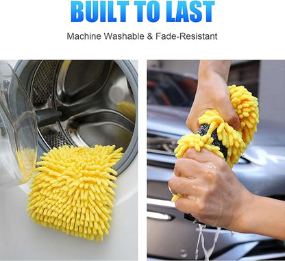 Premium Car Wash Drying Mitt, Car Wash Mitt Scratch Free, Car Sponge Wrapped in Soft, Machine Washable (2Pack) (Yellow)