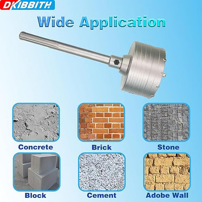 7-3/32" Concrete Hole Saw, 180mm Tungsten Steel Core Bit for Cinder Block, Brick, Rock, Plank Walls for Pipes or mini Split Lines, with SDS Max Shank and 2 Center Positioning Drill Bits.