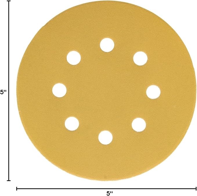 Dura-Gold Premium 320 Grit 5" Sandpaper Discs, 8 Hole Pattern Dustless, 50 Discs - Hook & Loop Backing for Orbital DA Sander, Detailing Finishing Color Sanding Automotive Paint Woodworking