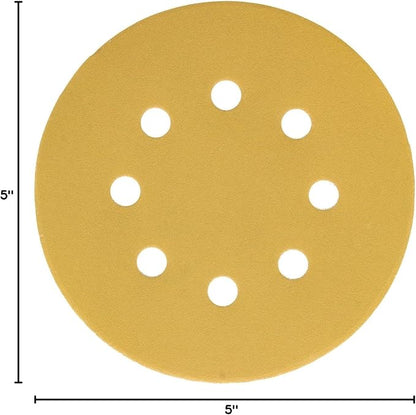 Dura-Gold Premium 320 Grit 5" Sandpaper Discs, 8 Hole Pattern Dustless, 50 Discs - Hook & Loop Backing for Orbital DA Sander, Detailing Finishing Color Sanding Automotive Paint Woodworking
