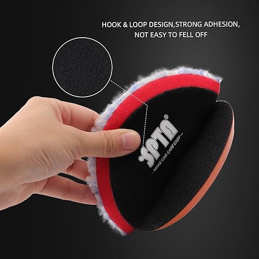 SPTA Wool Polishing Pad, 2Pcs 5''(125mm) Coarse Wool Cutting Pad, Coarse Woolen Pad BlueWool Buffing Pads Set with Hook and Loop for Heavy Cut for Car Polisher, Buffing and Polishing