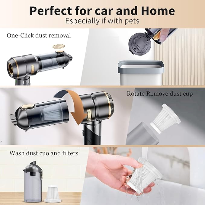 AQSFLA Car Vacuum Portable Cordless 22000PA High Power Handheld Mini Vacuum Cleaner Rechargeable Foldable with Brushless Motor Air Blower Duster Pump for Car Home Office Pet (Gray)
