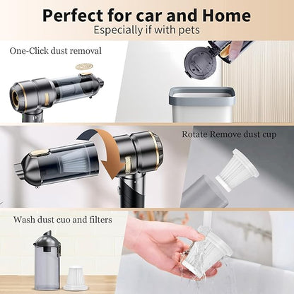 AQSFLA Car Vacuum Portable Cordless 22000PA High Power Handheld Mini Vacuum Cleaner Rechargeable Foldable with Brushless Motor Air Blower Duster Pump for Car Home Office Pet (Gray)