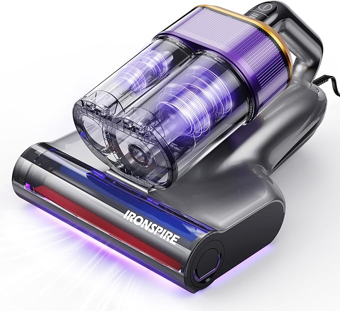 IRONSPIRE Bed Vacuum Cleaner, Mattress Vacuum with 2 Roller Brushes 253.7nm UV-C Light & Ultrasonic,145°F Heat, HEPA Filter, 18kPa Suction 650W Powerful Handheld Vacuums for Dust & Pet Hair(Corded)