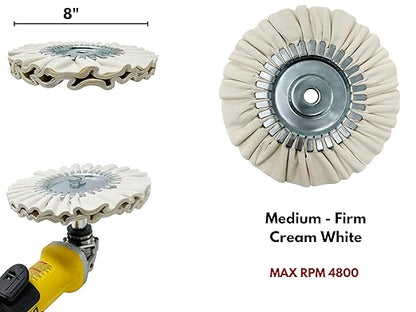 LINE10 Tools 8-inch Airway Buffing Wheel Kit with Three-Step Compound and Angle Grinder Buffer Extension Adapter for Polishing Hard Metals
