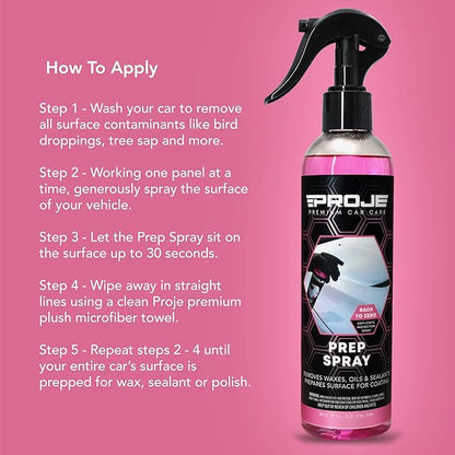 Prep Spray - Surface Prep Before Ceramic Coating - Removes Polishes & Oils - Anti Static Formula - PH Neutral Panel Wipe - Safe on All Surfaces - 8 Fl Oz by Proje Premium Car Care