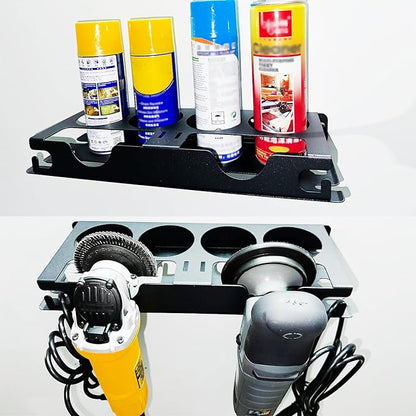 Spray Bottle Storage Rack with Angle Grinder Holder, 2 Slot Polisher Holder & 4 Slot Spray Bottle Holders, 1 Set Multifunctional Storage Rack for Garage and Workspace