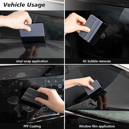 NEWISHTOOL 100 PCS Felt Squeegee for Vinyl - Flexible Plastic Squeegee with Fabric Felt for Vinyl Wrap Application, Bubble Removal, Sign Making, Graphic Decal Installing & Car Wrapping Scraper Tool