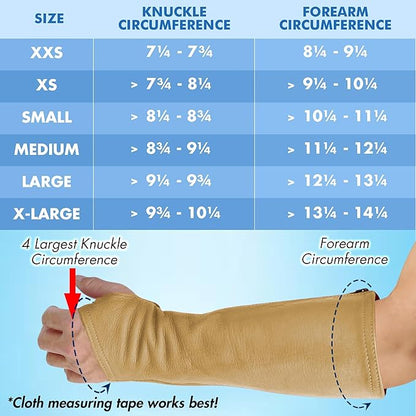 Arm Chaps Leather Protective Sleeves Arm Guard - Prevent Cuts, Scratches & Bruises - Genuine Cowhide - Ideal for Gardening & Construction - Left & Right Form-Fitting. Tan (1 Pair/X-Small).