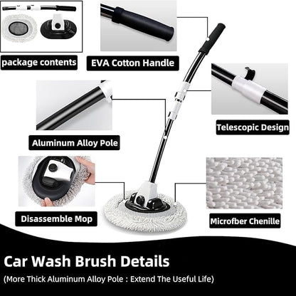 15° Curved Car Wash Brush with Long Handle 43" Microfiber Cleaning Mop Telescopic Extension Pole for Caravan RV Truck Auto SUV Wheel Boat Exterior 2 in 1 Carwash Duster Not Hurt Paint Scratch Free