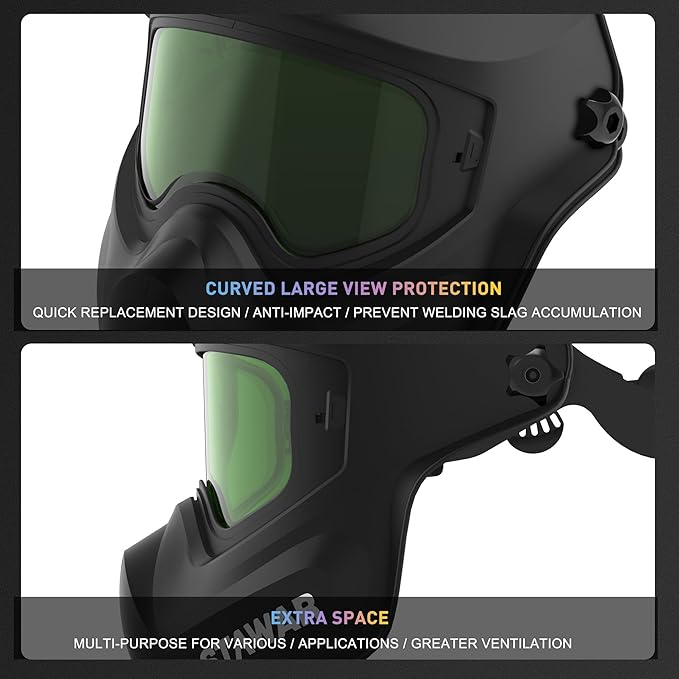 Shine STAWAR Grinding Face Shield, Lightweight Cutting Face Shield with Anti-Fog & Scratch Resistance Lens Face Shield Mask for Grinding, Cutting, Woodworking (DIN 1, Black)