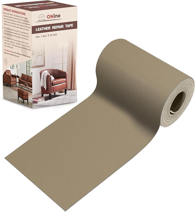 ONine Leather Repair Patch，Leather Repair Tape, 3 x 60 inches Leather Repair Patch for Furniture,Sofas, Office Chair,car Seats,Vinyl Repair Kit(Grey Khaki)