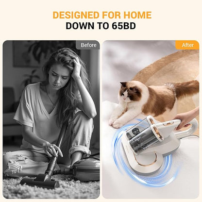 ReYoume Mattress Vacuum Cleaner 13Kpa Bed Vacuum Cleaner with 253.7nm UV-C Light 149℉ Heating Dual Cup Widen Suction Port Handheld Vacuums for Bed, Sofa, Couch(White)