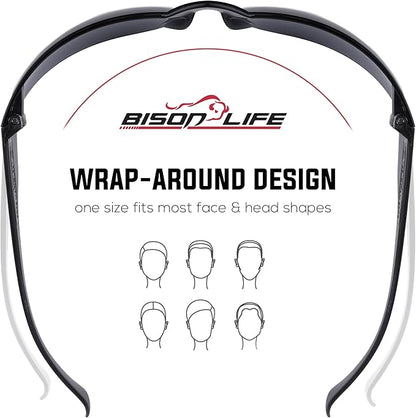 BISON LIFE Safety Glasses - Scratch Resistant Wrap Around Eyewear, Polycarbonate ANSI Z87.1 Impact Resistant Lens