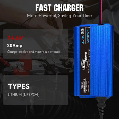 ULTRAPOWER 12V 20A LiFePO4 Battery Charger,14.6V Automatic Lithium Battery Charger,AC/DC Battery Chargers,Anderson Connector for RV,Marine,Solar Systems and Lithium LiFePO4 Deep Cycle Batteries