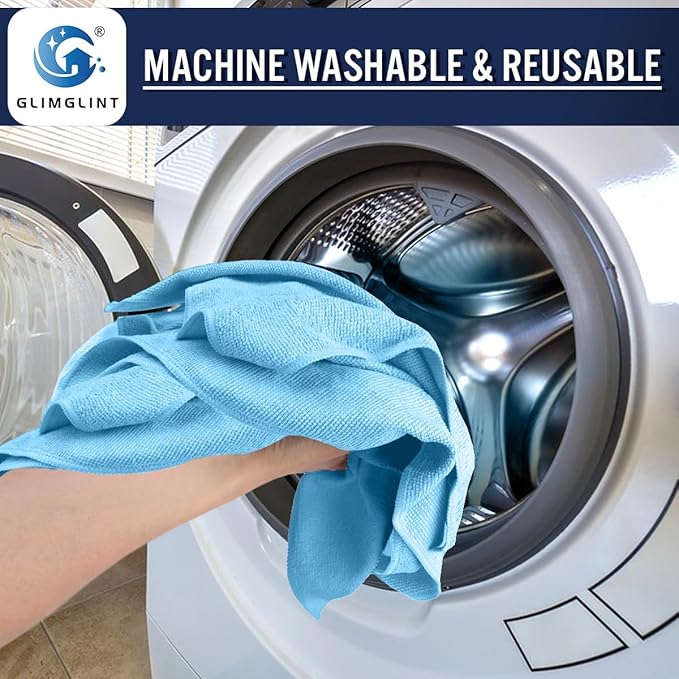 GLIMGLINT Blue Microfiber Cleaning Cloth, 150 Pack Cleaning Rags, Cleaning Towels with 3 Color Assorted, 14"X12"