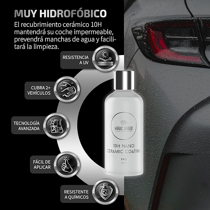 Magic Shield Ceramic Coating PRO 10H - Self-Healing | Long lasting for 2 cars+ | Advanced SiO2 Protection | Easy Application | Candy-Like Gloss | Perfect for Cars, Motorcycles, RVs, and Boats (50ml)