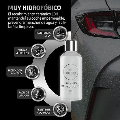 Magic Shield Ceramic Coating PRO 10H - Self-Healing | Long lasting for 2 cars+ | Advanced SiO2 Protection | Easy Application | Candy-Like Gloss | Perfect for Cars, Motorcycles, RVs, and Boats (50ml)
