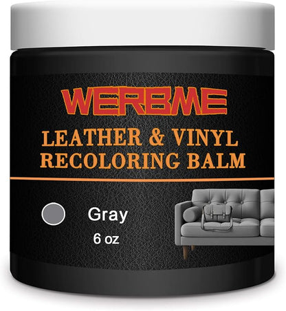 WERBME Leather Recoloring Balm & Color Restorer - Multipurpose Dye & Paint for Faded Leather Couches, Car Seats, Shoes | Fix Scratches on Clothing, Furniture & Accessories(Gray)