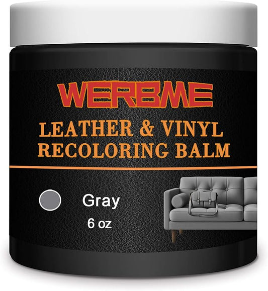 WERBME Leather Recoloring Balm & Color Restorer - Multipurpose Dye & Paint for Faded Leather Couches, Car Seats, Shoes | Fix Scratches on Clothing, Furniture & Accessories(Gray)