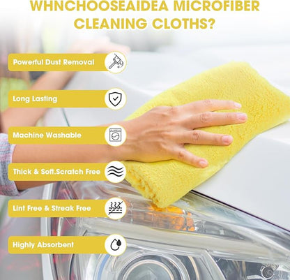 Shimeyao 30 Pcs Edgeless Microfiber Plush Towels for Cars Detailing Drying Wash Polishing Absorbent Cleaning Cloths, 500 GSM(16 x 16 Inch, Yellow)