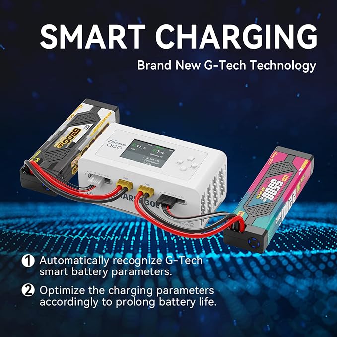 Gens Ace Lipo Battery Charger IMARS D300 G-Tech Series Smart Dual Lipo Charger 16A AC 300W DC 700W Lipo Charge（White）