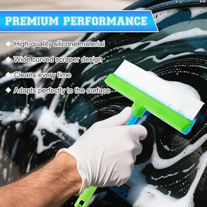 Window Cleaning Kit, Window Squeegee, Recyclable Silicone Window Squeegee Kit, 3 in 1 Glass Cleaning Tool with Rotatable Rubber Microfiber Scrubber (1 Set)