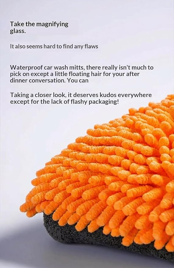 Car Wash Mitt Microfiber, 2PK-Scratch & Lint Free, Premium Chenille Microfiber Wash Mitt (Orange)