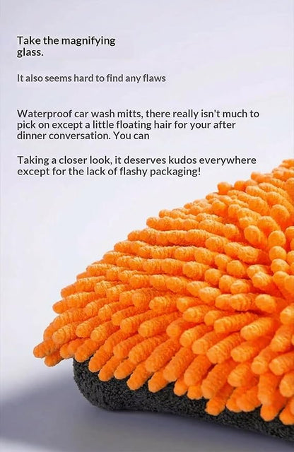 Car Wash Mitt Microfiber, 2PK-Scratch & Lint Free, Premium Chenille Microfiber Wash Mitt (Orange)