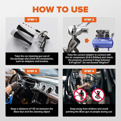 Tornado Car Cleaning Gun Interior Dryer Air Blow Gun, Automotive Tool Car Detailing Supplies High Pressure Air Gun, Car Detailing Cleaner Kit for Car Quickly Blasts Dirt and Dust Works with Air Silver