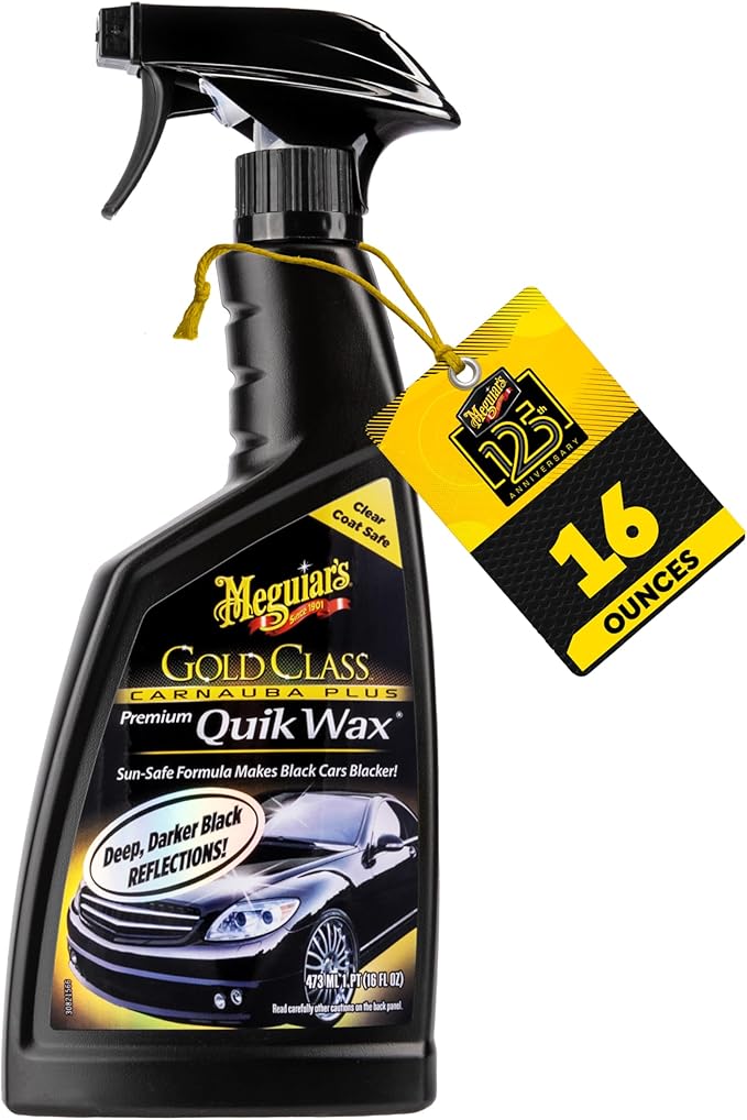 Meguiar's G7716 Gold Class Carnauba Quik Wax, Special Blend for Richness and Shine, Clear Coat Safe Meguiar's Quik Wax, Spray That Leaves Lasting Results Without Residue, 16 Oz