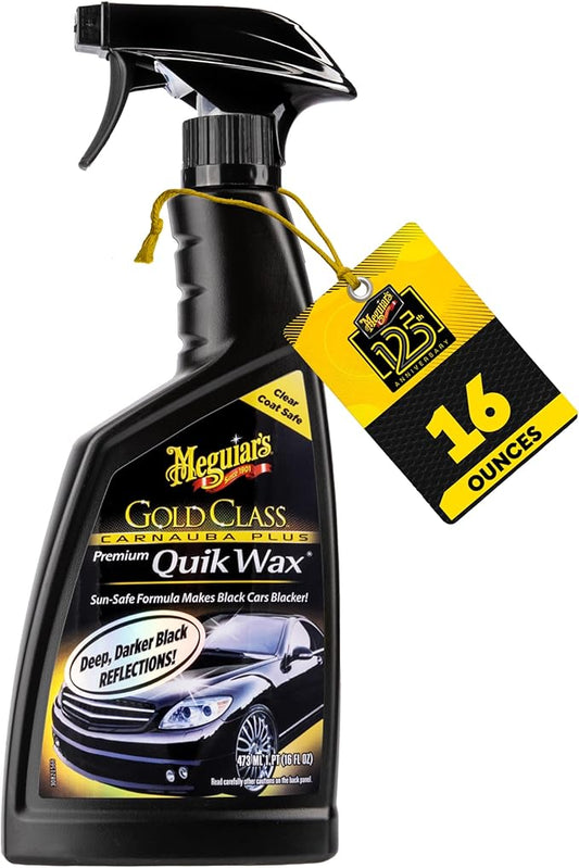 Meguiar's G7716 Gold Class Carnauba Quik Wax, Special Blend for Richness and Shine, Clear Coat Safe Meguiar's Quik Wax, Spray That Leaves Lasting Results Without Residue, 16 Oz