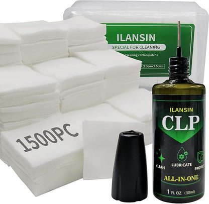 ILANSIN 3000/1500PCS Gun Cleaning Patches+CLP Oil,2"x2" Lint Free Gun Cleaning Cloth,Professional Wipes for Shot Pistol/All Caliber of Firearms.Store in Box Can Store Gun Cleaning Kit,Choose Your Set