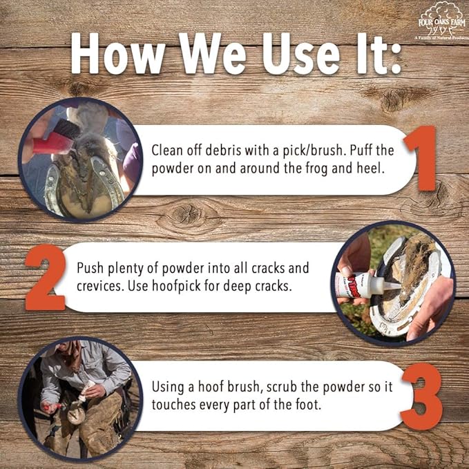 Four Oaks Farm Ventures, No Thrush Dry Powder Treatment for Horses - Wound Care, Scratches, Rain Rot, Mud Fever, Coat Issues - All Natural Ingredients, Non-caustic, Easy to Use Powder Formula (2.5 oz)