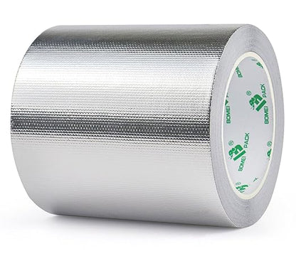 BOMEI PACK Adhesive Aluminum Foil Heat Shield Tape Barrier, Fiberglass Thermal Insulation Reflective Material High Temp Protection (5in*66ft)