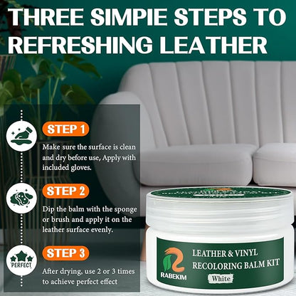 RABEKIM White Leather Repair Kit, Leather Recoloring Balm – Restore & Repair Faded Leather on Couches, Car Seats, Shoes & Furniture | Leather Color Restorer & Conditioner | Easy DIY Application