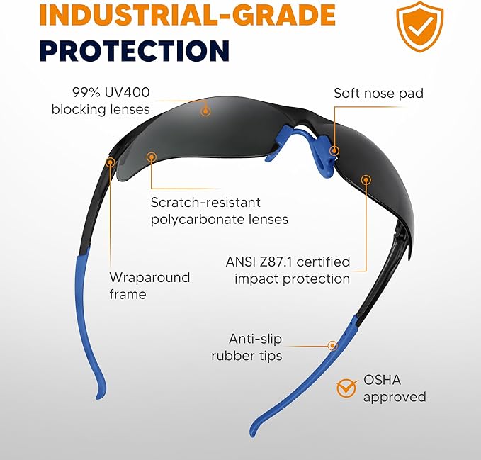 Safety Glasses Tinted 12 Pack, Protective Eyewear for Men Women UV Protection ANSI Z87.1, Safety Sunglasses Bulk Scratch Impact Resistant Eye Protection with Nose Pads for Construction Work Smoke