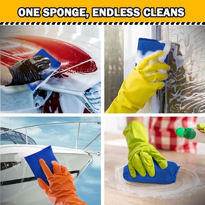 AIDEA Car Wash Sponge, Microfiber Large Bug and Tar Remover for Cars, Non Scratch Reusable Mesh Car Wash Sponges, Blue, 5.71 * 3.54 * 1.89 inch