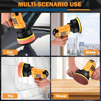CJC Buffer Polisher - 110V 600W Variable Speed Machine - Random Orbital Buffer for Floor, Car, Furniture, Metal Waxing and Polishing With Professional Buffing Kit(11pcs)