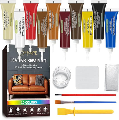 SIHOOPE Car Leather Repair Kit for Furniture, Vinyl Repair Kit for Car Interiors Seat,Fixes Tears, Holes, Scratches and Peeling, Restores Faux, Artificial, and Genuine Leather (Ten Colors)