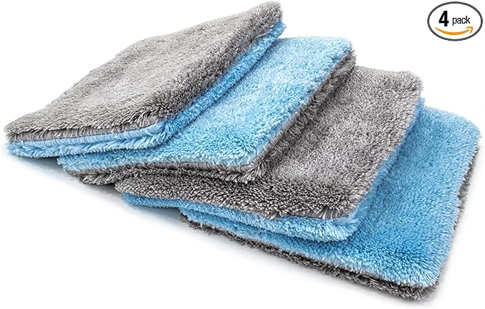 Autofiber Flat Out Microfiber Car Wash Pad - Pack of 4, Blue/Gray (9 inch x 8 inch)