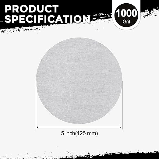 Kozelo 50 Pcs Sanding Discs 5 Inch 1000 Grit Hook and Loop Random Orbital Sandpapers Suitable for Drywall Sander Wood Metal Furniture, White
