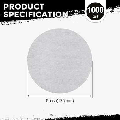 Kozelo 50 Pcs Sanding Discs 5 Inch 1000 Grit Hook and Loop Random Orbital Sandpapers Suitable for Drywall Sander Wood Metal Furniture, White