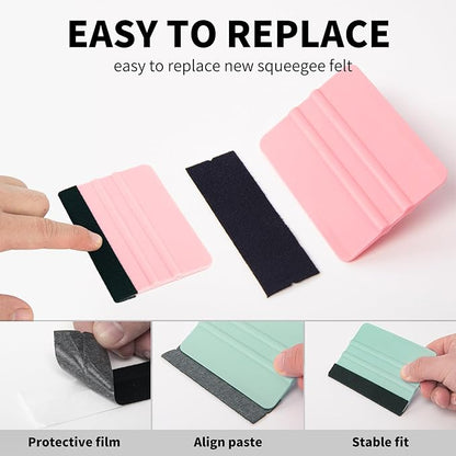 Squeegee for Vinyl, 2 Pcs Vinyl Squeegee with Extra 2 Felt Replacements, 4 Inch Vinyl Wrap Tools for Car Wrap, Craft Sign Making, DIY Crafting, Window, TintTeal and Pink