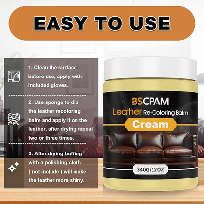 BSCPAM Cream White Leather Recoloring Balm, 12oz Leather Color Restorer for Couches, Leather Repair Kit for Furniture, Leather Dye for Leather Fade, Leather Repair Restore car seat