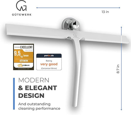 GÜTEWERK Shower Squeegee for Glass Doors, Silicone Window Squeegee, Bathroom and Glass Cleaning - White - 15 Inch