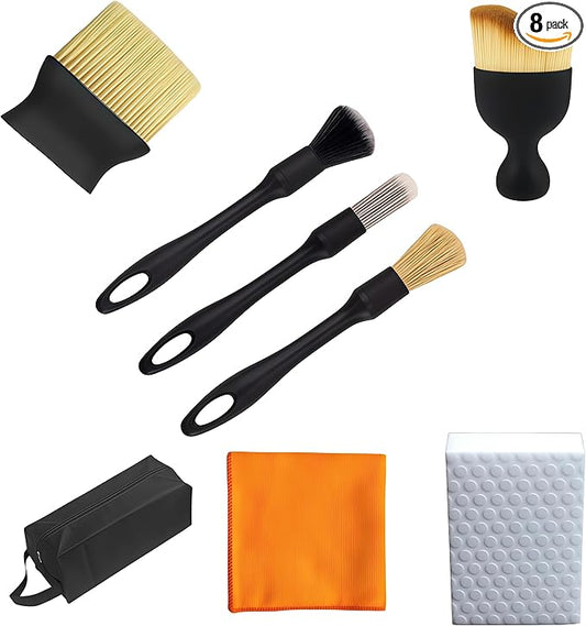 8PCS car Interior Cleaning kit, car Interior Cleaning Brush, car Cleaning Sponge, Cleaning Cloth and Storage Bag - a car Cleaning Supplies Set, Suitable for Cars, Trucks, and car Gifts