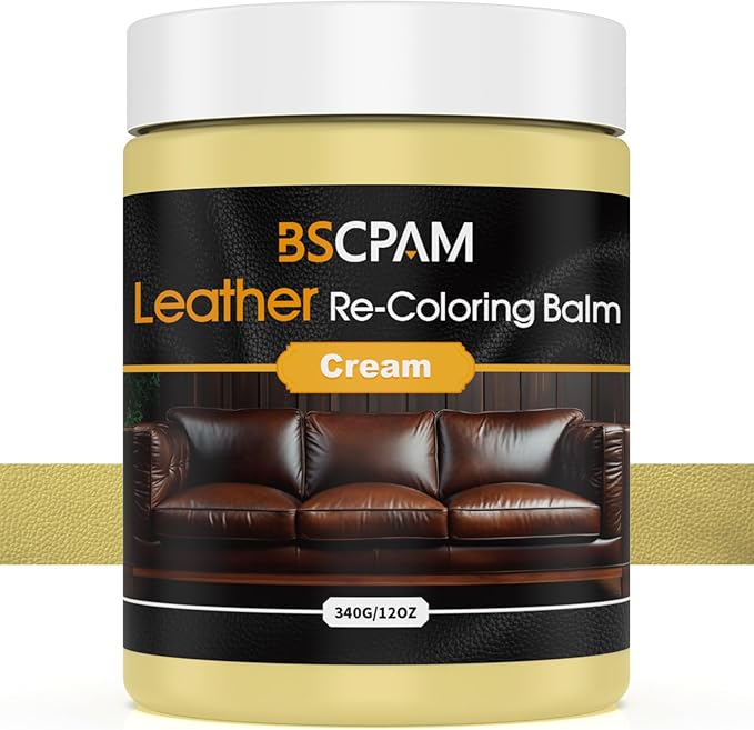 BSCPAM Cream White Leather Recoloring Balm, 12oz Leather Color Restorer for Couches, Leather Repair Kit for Furniture, Leather Dye for Leather Fade, Leather Repair Restore car seat
